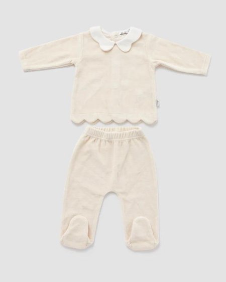 بدلة لورانس - חזיה ורגלית קטיפה צווארון פרח | קרם